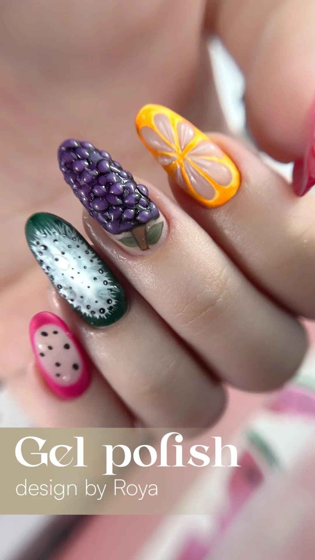Gel polish fruit design by Roya